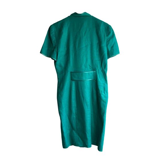 Vintage 80s Womens Linen Green Button Front Dress Sz 8 Short Sleeve Maggy London - Picture 6 of 8